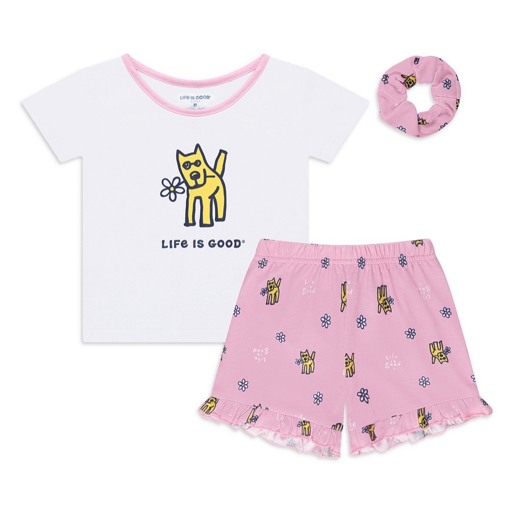 Kids Pajama Set, Toddler Girls Graphic Tee and Ruffle Shorts Pajamas Pink, 5T